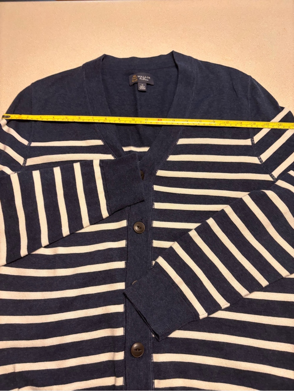 Wallin & Bros Navy and cream Striped V-Neck Cardigan